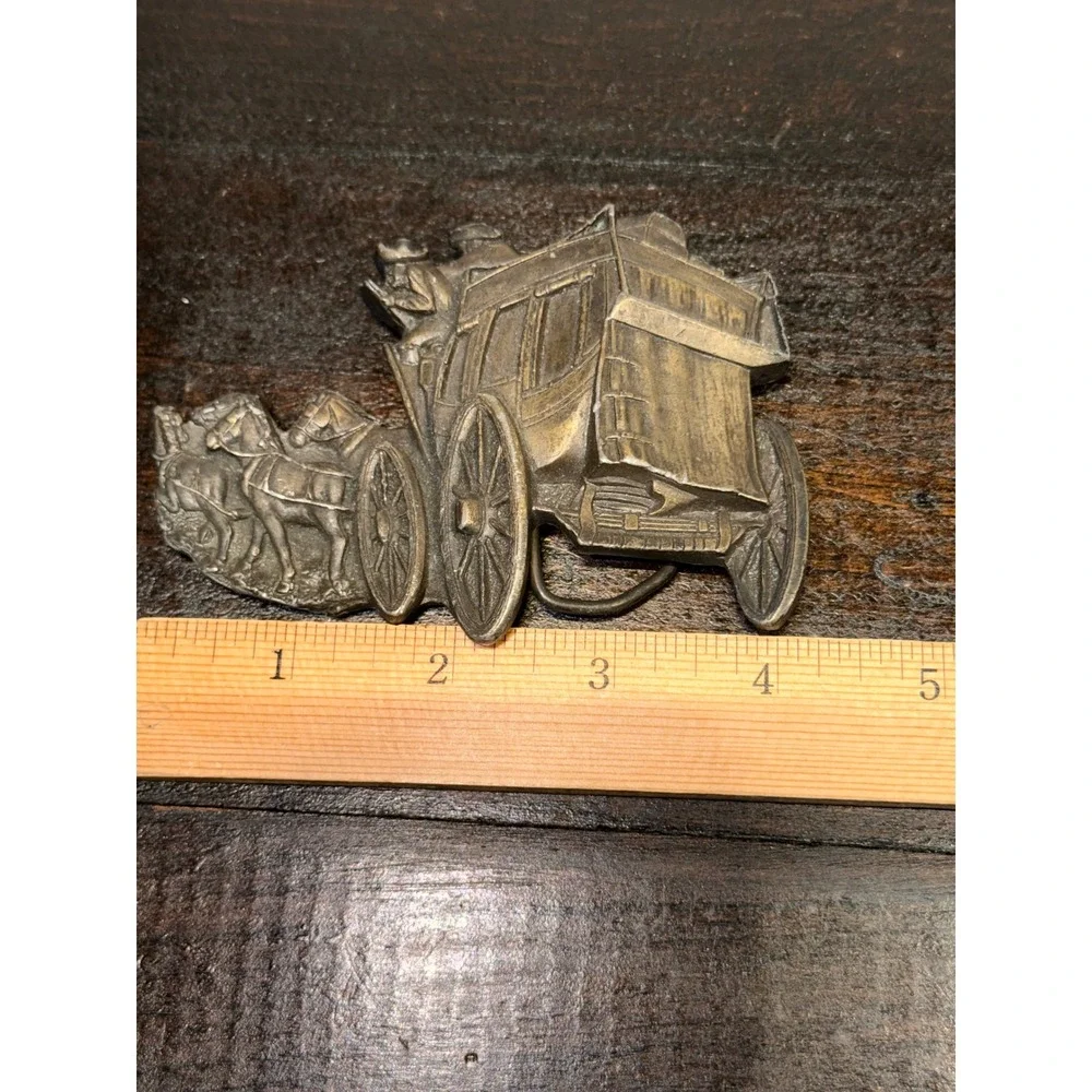 Vintage‎ 1979 Bergamot Brass Works Western Stagecoach Horse Belt Buckle Made USA